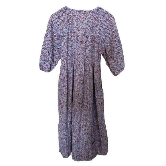 Madewell Marianna Puff-Sleeve Midi Dress Dream-On Daisies Medium Cotton Purple - Picture 7 of 9